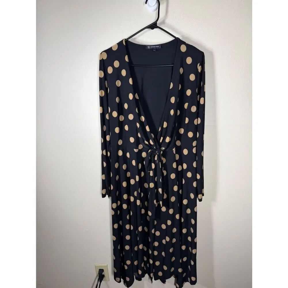 INC international Concepts Black And Tan Polka Dot Wrap Dress Size  Small - Picture 2 of 6